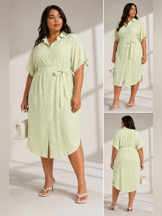 Monki Dresses & Skirts - ASOS MONKI Lime Floral Button Mini Dress XXL Casual Belted Shirt Dress NWT